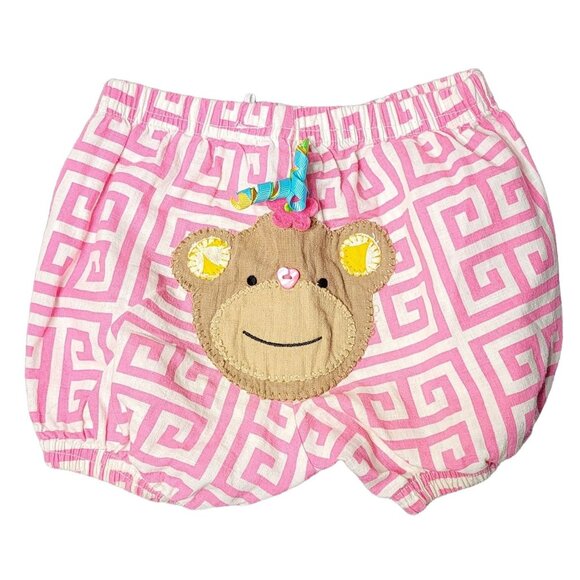 Mud Pie Baby Girl's Pink Monkey Embroidered Shorts Size 0-12 Months Cute Fun - Picture 1 of 8